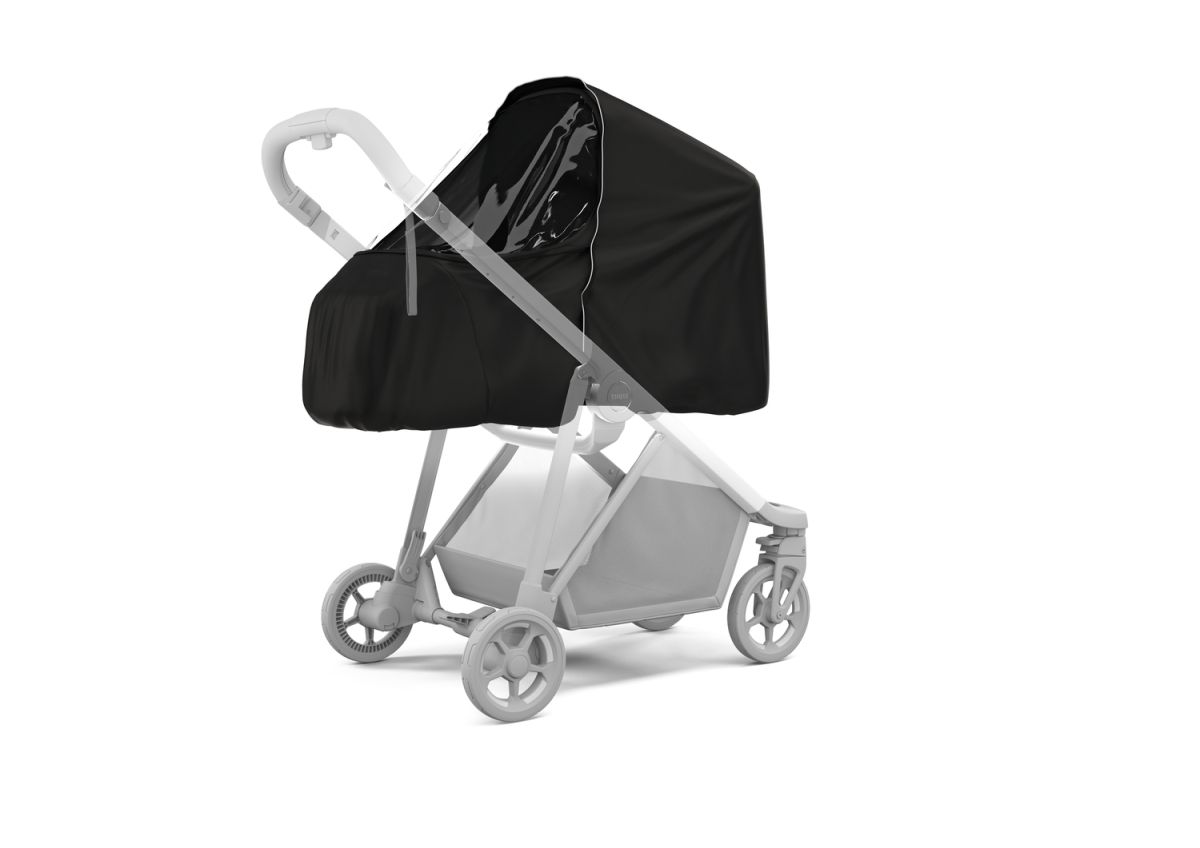 Náhled produktu - Kočárek Thule Shine Grey Melange on Aluminum  + korbička + ochrana proti slunci/dešti Thule