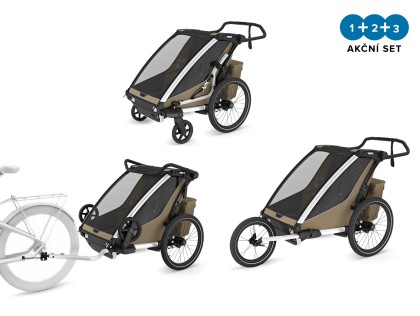 Thule Chariot Cross G3 DOUBLE Faded Khaki + bike set + kočárkový set + běžecký set + DOPRAVA ZDARMA
