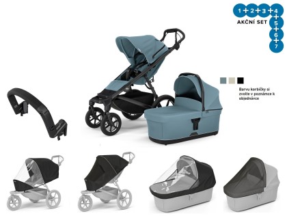 Thule Urban Glide 4 Mid Blue + korba + pláštěnka + moskytiéra + madlo + plášt. korba + moskyt. korba + DOPRAVA ZDARMA